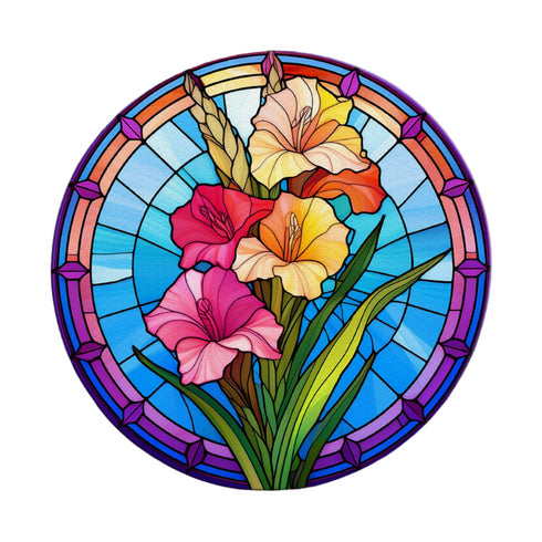Gladiolus Circular Glass Suncatcher Worktop Saver